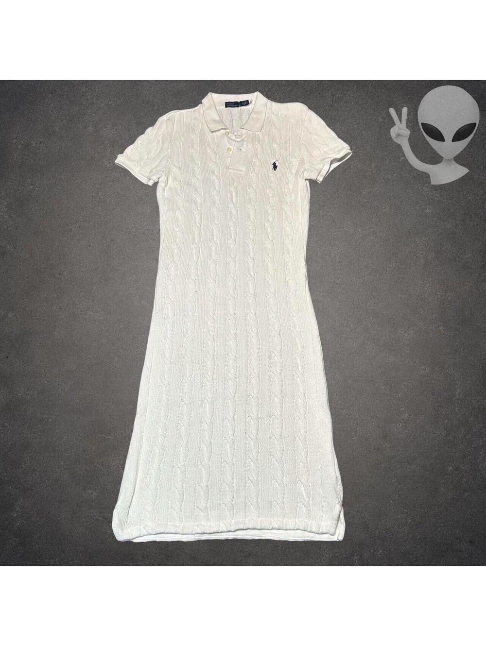Polo Ralph Lauren White Cable Knit Cotton Short Sleeve Polo Dress Women'S S